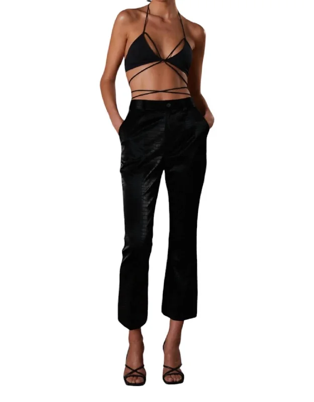 Women's Embroidered Pants-Beau Faux Leather Pants In Black