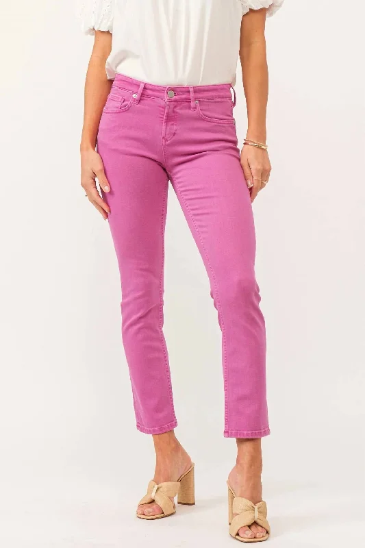 Women's Track Pants-Blaire Mid Rise Slim Straight Jean In Carnation Pink