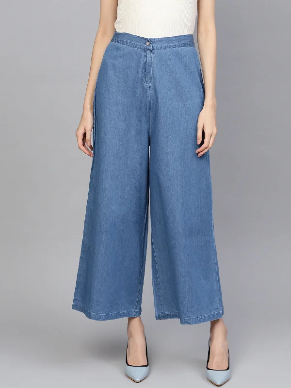 Women's Layered Pants-Blue Denim Pants