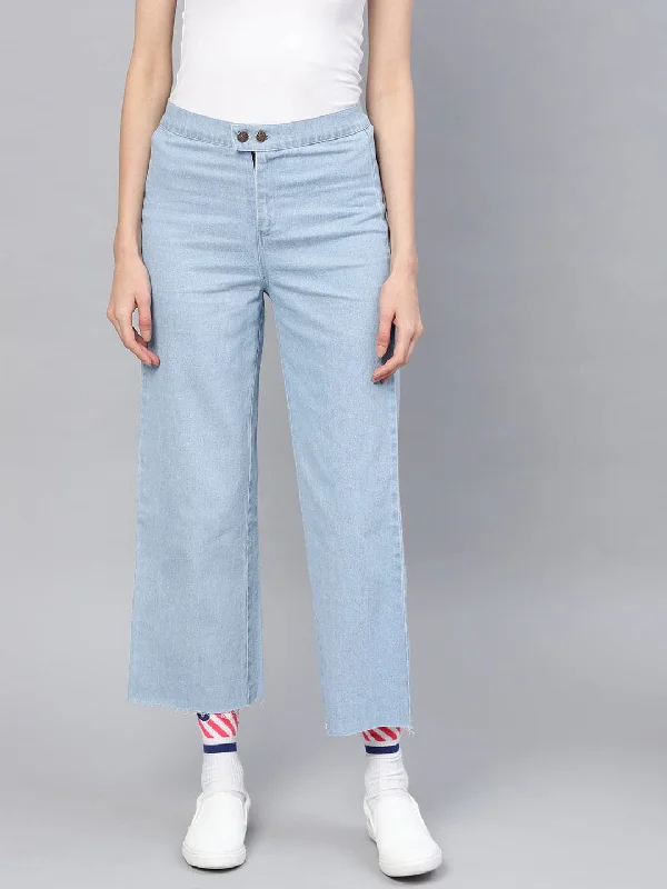 Women's Flare Leg Pants-Blue Denim Straight Pants