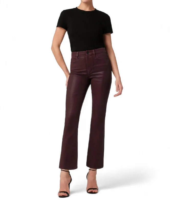 Women's Pleated Pants-Callie Coated Jean In Rum Raisin