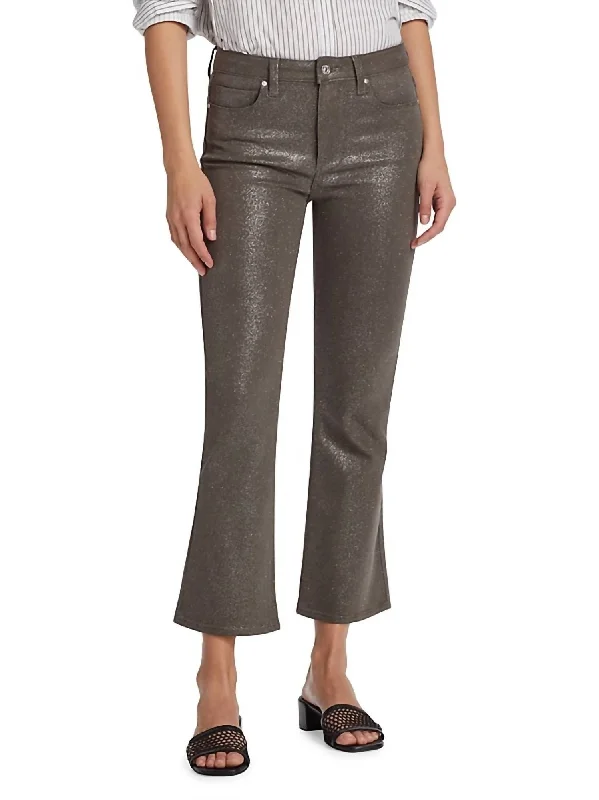 Women's Patterned Pants-Claudine Ankle Luxe Coating Jean In Taupe/silver