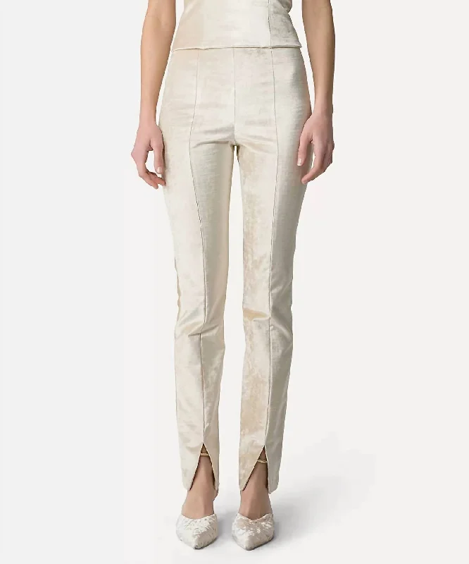 Women's Herringbone Pants-Cotton Viscose Velvet High Waist Pants In Ivory