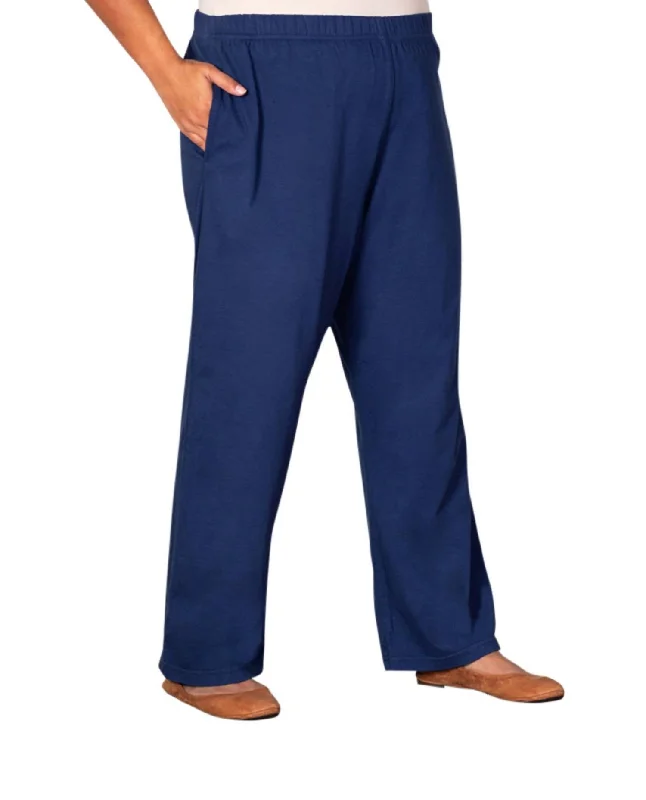 Women's Straight-Leg Pants-Cotton Wide Leg Pants - Plus In Navy