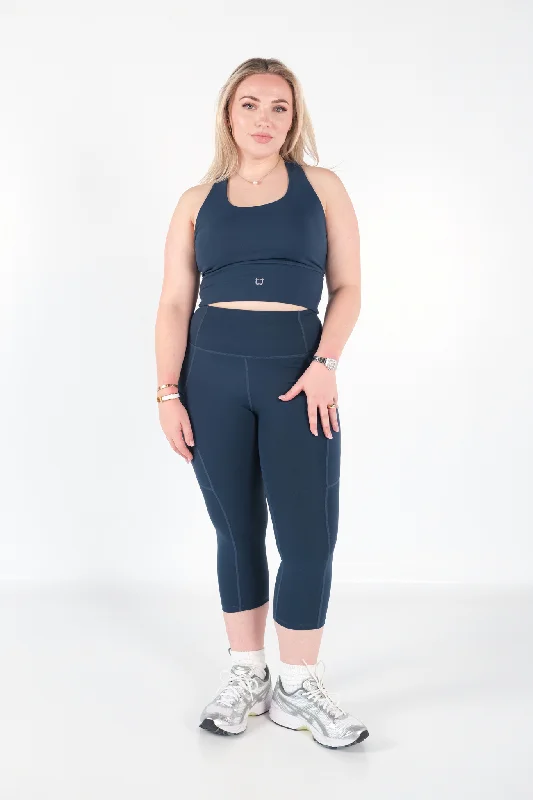 Women's Triple-Waist Pants-Darling 7/8 Leggings - Ocean Blue