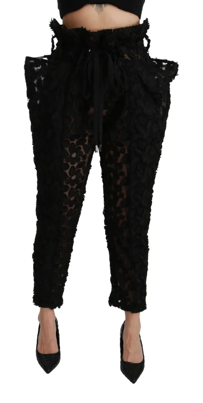 Women's Leather Pants-Dolce & Gabbana Chic Tape High Waist Lace Women's Pants