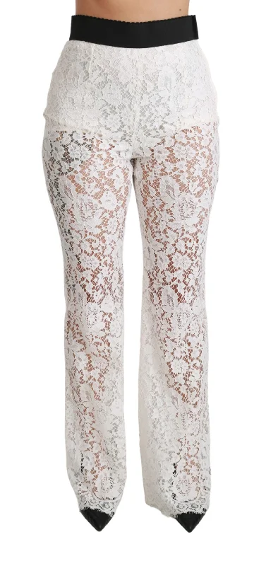 Women's Loose Fit Pants-Dolce & Gabbana Elegant  Lace High Waist Women's Pants