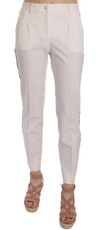 Women's Metallic Pants-Dolce & Gabbana Elegant  Stripe Wool Tape Women's Trousers