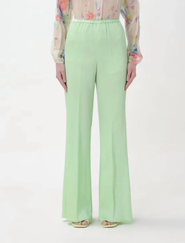 Women's Leather Pants-Double Georgette Wide Leg Pants In Lime