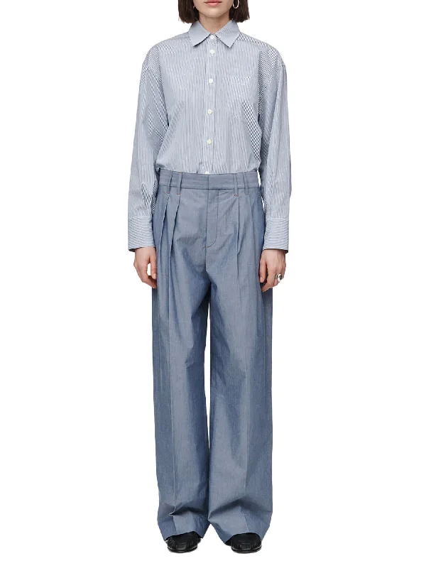 Women's Party Pants-Double Pleat Front Trouser In Chambray