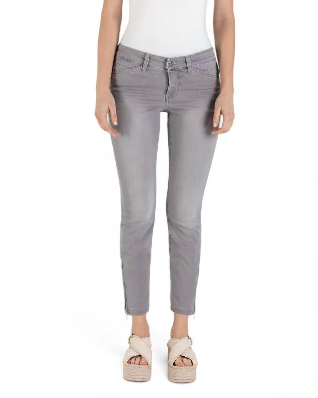 Women's Snap Button Pants-Dream Chic Jean In Silver Grey