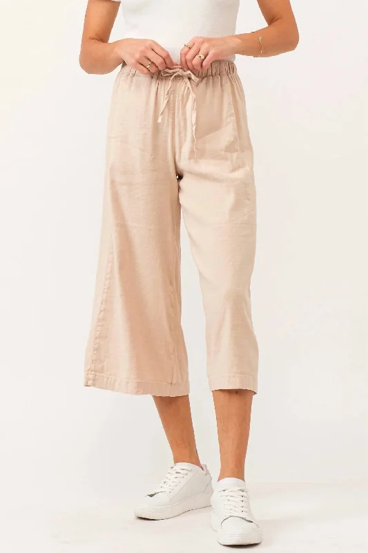 Women's Belted Pants-Elina Super High Rise Cropped Wide Leg Pant In Peach Flash Linen