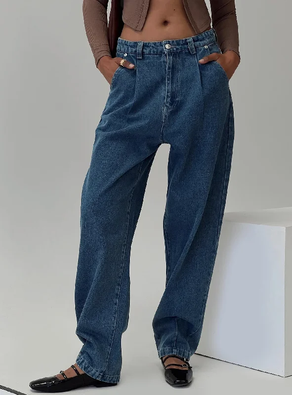 Women's Maxi Pants-Forestier Pin Tuck Jeans Mid Blue