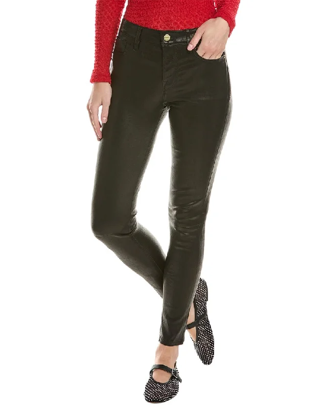 Women's Hem Detail Pants-FRAME Denim Le Skinny De Jeanne Washed Black Leather Jean