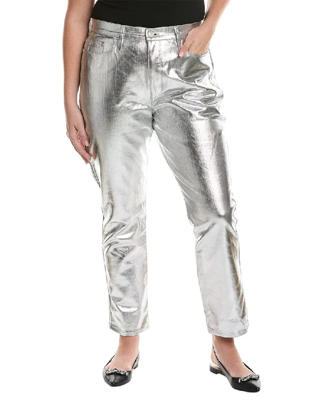 Women's High Rise Pants-FRAME Denim Plus Le Sylvie Silver Chrome Slender Straight Jean