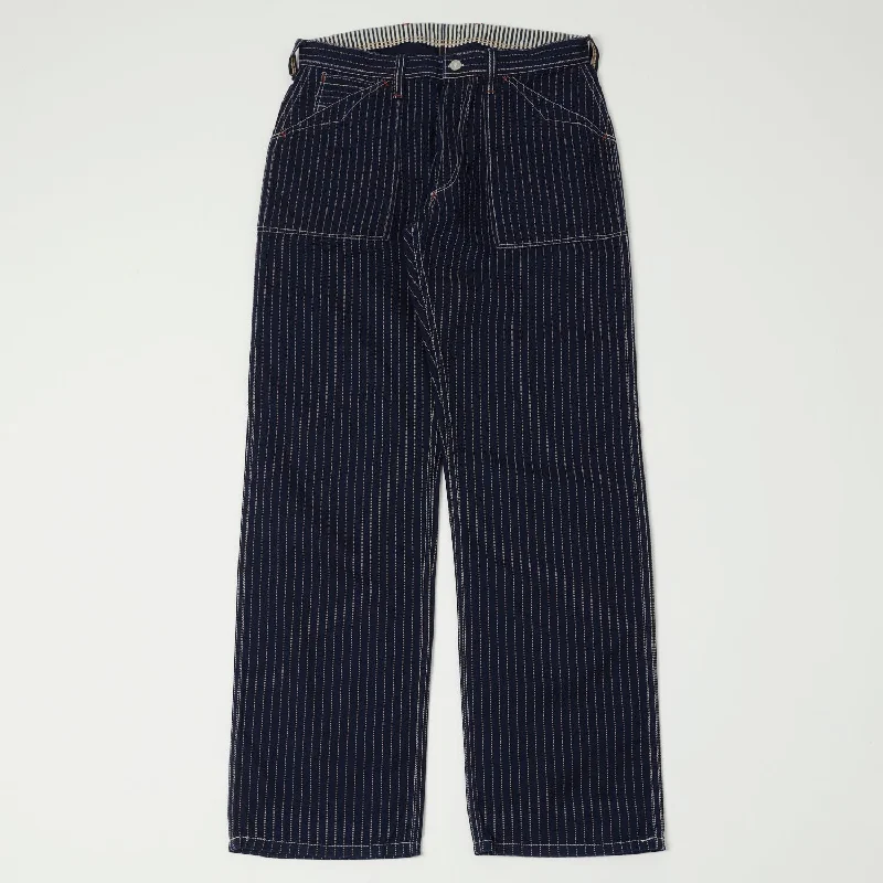 Women's Travel Pants-Freewheelers 2312001 Longshoreman Overall Trouser - Indigo Wabash Stripe