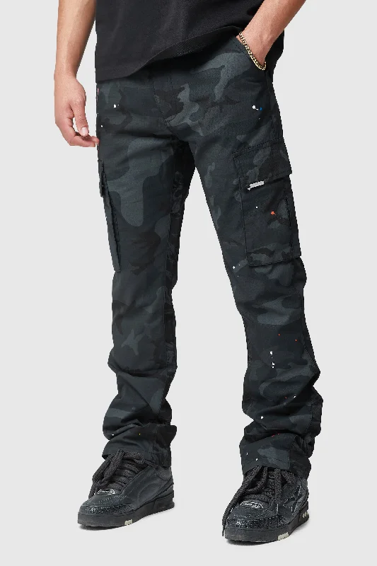 Women's Pegged Pants-GENERAL CARGO FLARE - BLACK CAMO