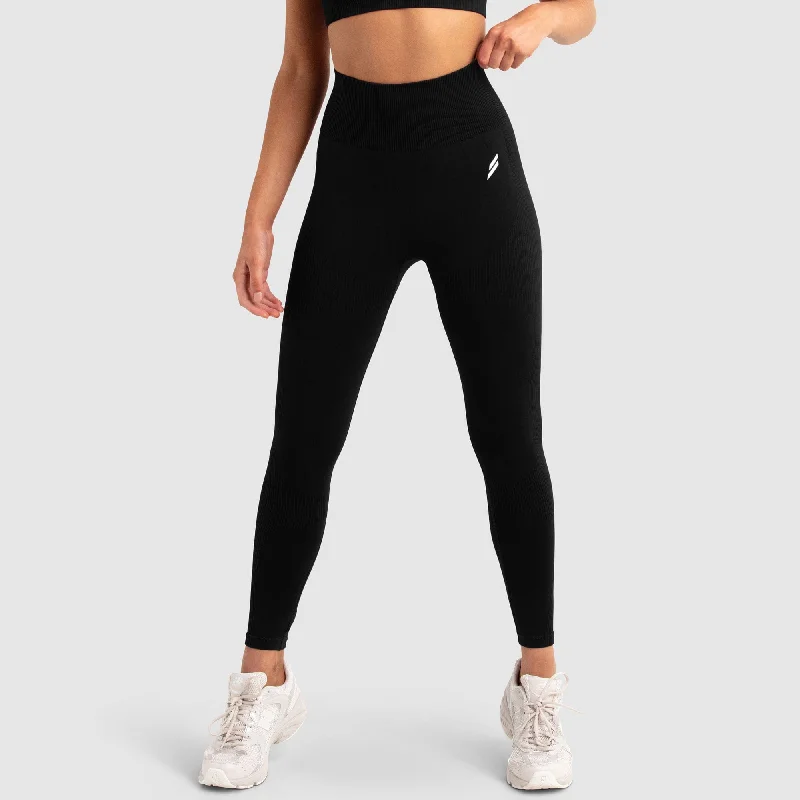 Women's Stretch Pants-Impact Seamless Leggings - Jet Black