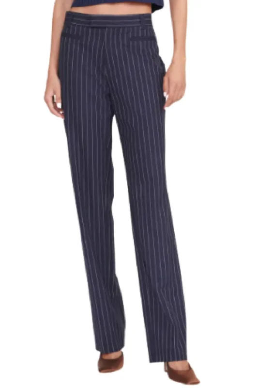 Women's Pleated Pants-Koa Pant In Navy Pinstripe