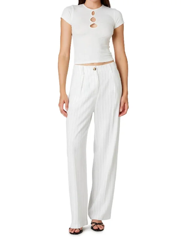 Women's Ankle Pants-Luca Trouser In White And Black Pinstripe