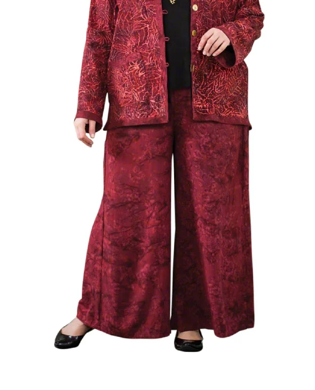 Women's Silk Pants-Maggie Palazzo Pants - Plus In Red Batik