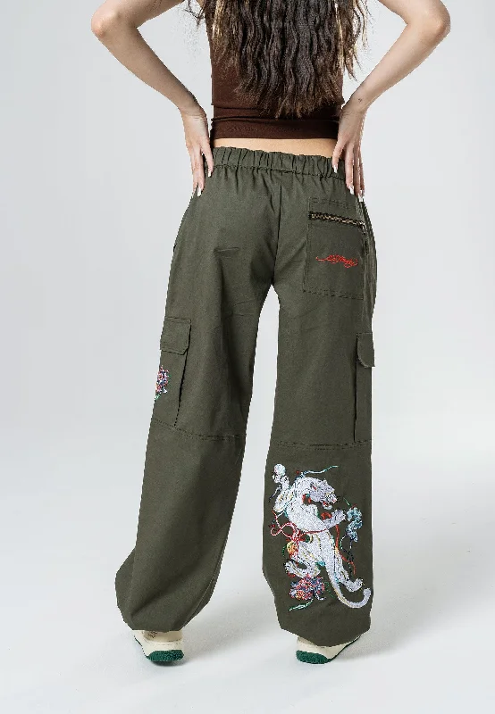 Women's Paisley Print Pants-Womens Mystic Panther Cargo Pants Trousers - Olive