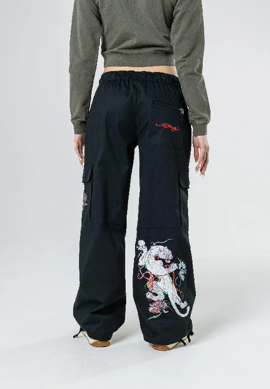 Women's Modern Pants-Womens Mystic Panther Cargo Pants Trousers - Black