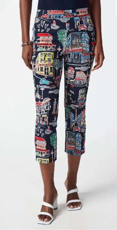 Women's Slit Hem Pants-Paris Themed Pants In Multi