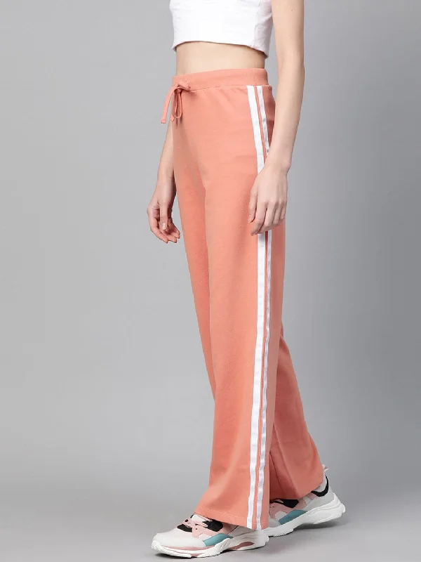 Women's Cropped Pants-Peach Terry Side Tape Drawstring Pants