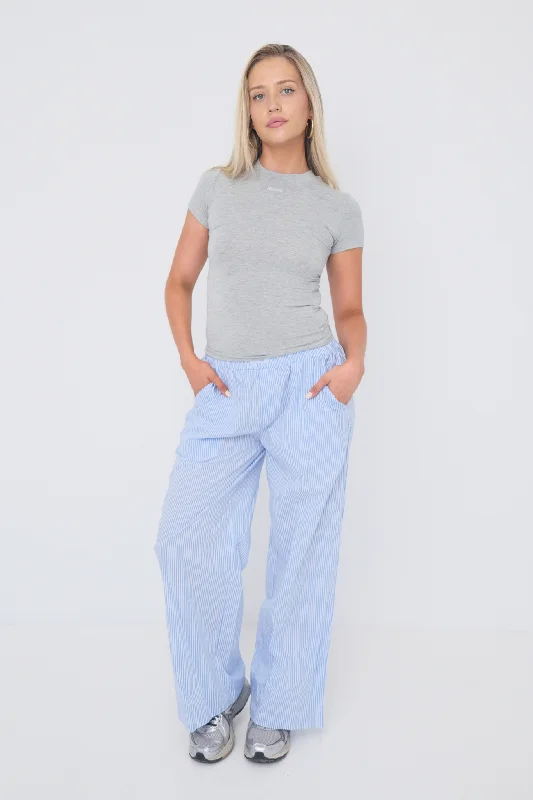 Women's Tapered Pants-Pinstripe Pants - Light Blue/White