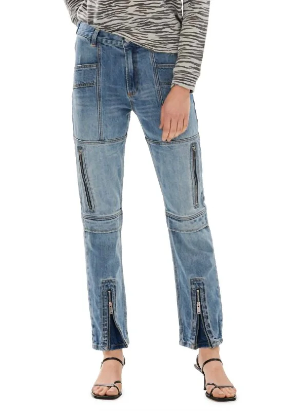 Women's Cotton Pants-Piper Utility Denim Pants In Blue