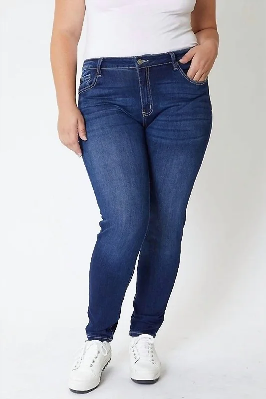 Women's Ribbed Pants-Plus Mid Rise Super Skinny Jeans In Dark Wash