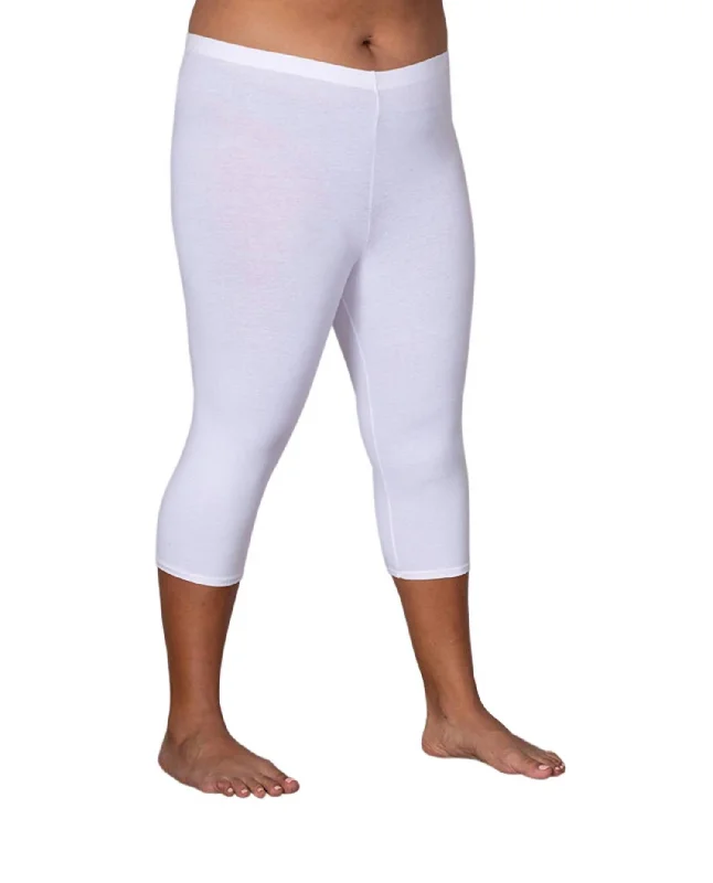 Women's Skirted Pants-Plus Size Cotton Jersey Capri Leggings In White