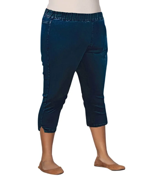 Women's Sleep Pants-Plus Size Premium Denim High Rise Crop Jegging In Medium Wash Denim