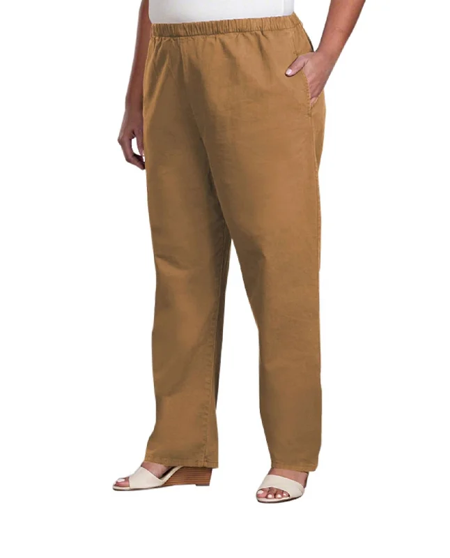 Women's Maxi Pants-Relaxed Stretch Twill Pants - Plus In Tan