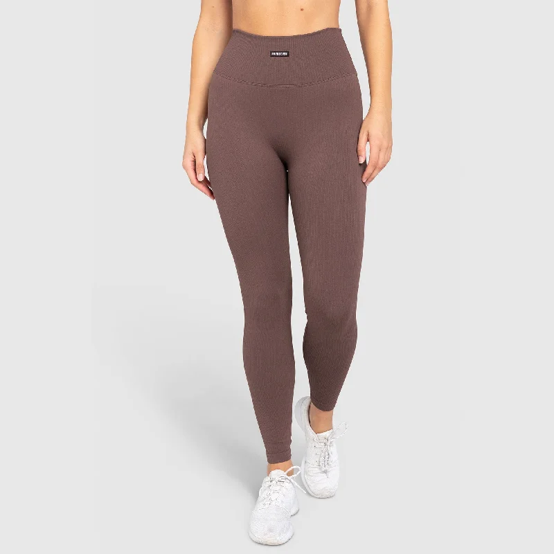 Women's Waterproof Pants-Ribbed Seamless Leggings - Espresso Brown