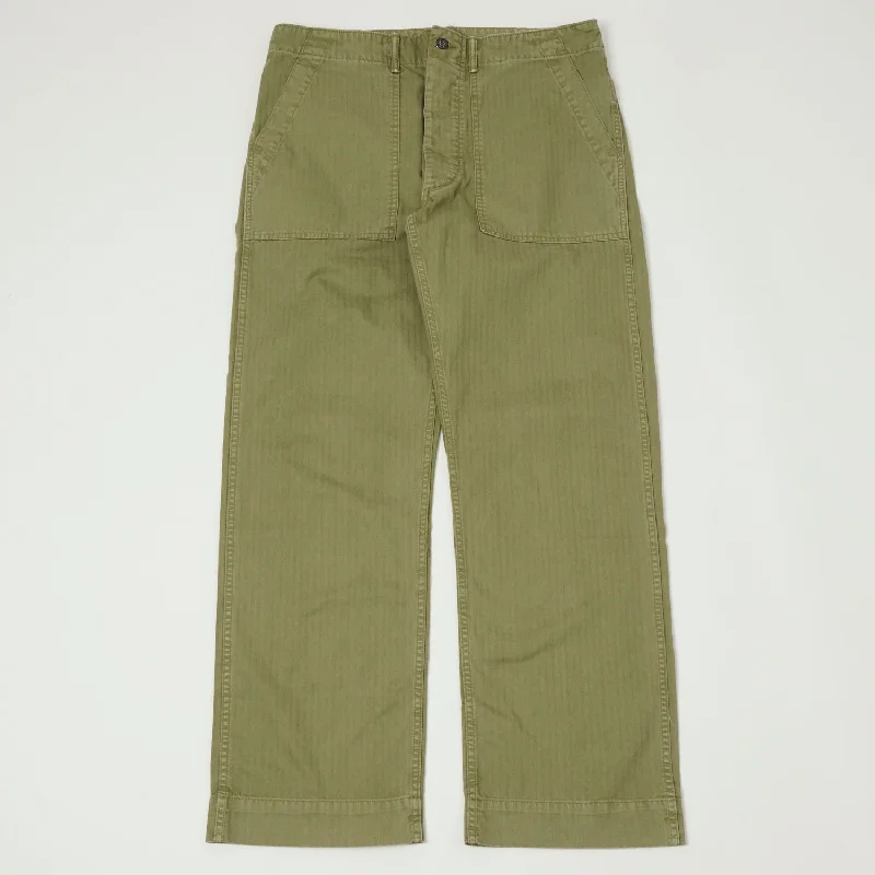 Women's Flared Leggings-RRL Herringbone Army Trouser - Brewster Green