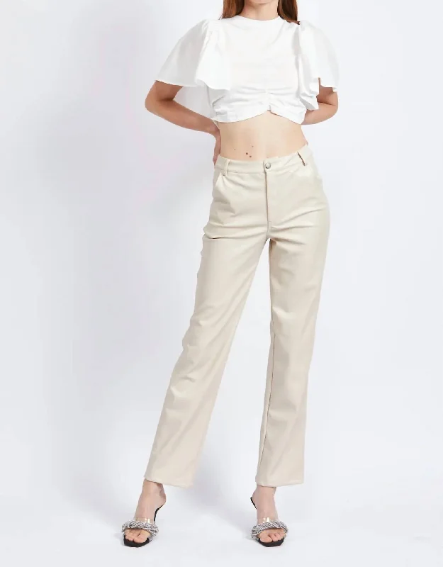 Women's Feminine Pants-Rylee Vegan Leather Pants In Ivory