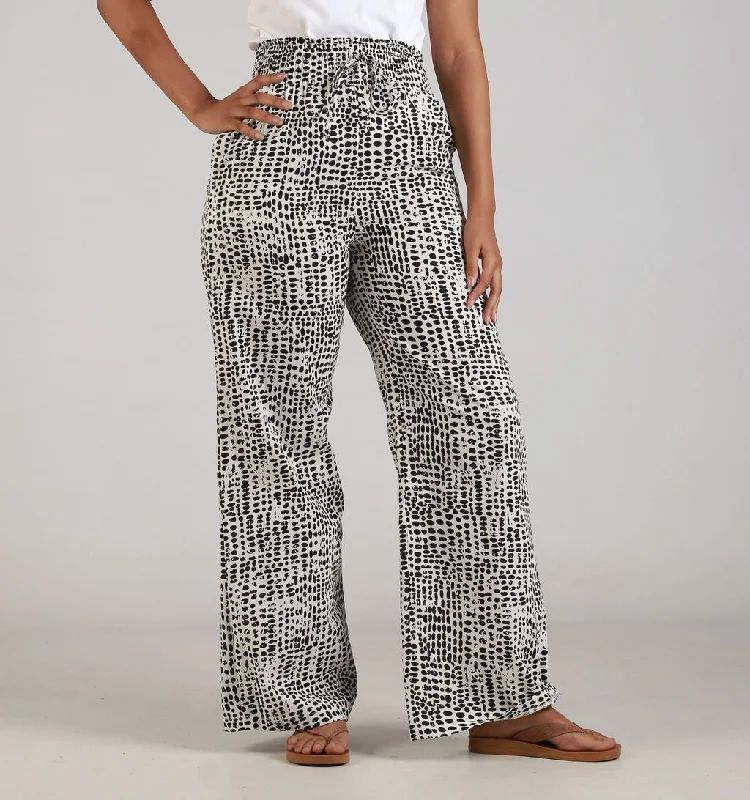 Women's Light Wash Pants-SHIRRED-WILDLEG-COT-BLK/WHT