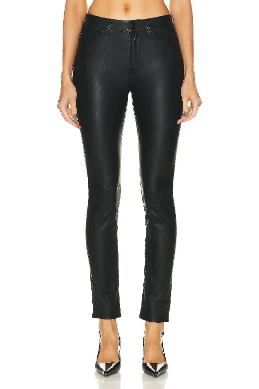 Women's Petite Pants-Slim Leather Pant In Black