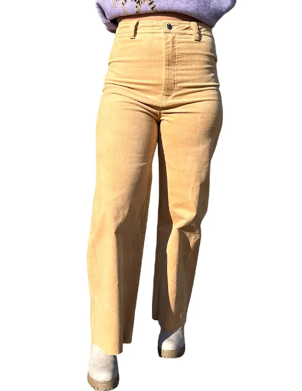 Women's Pajama Pants-Stretch Wide Leg Jean In Suede Cream Gold