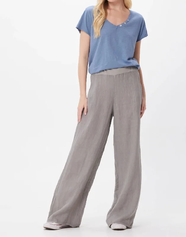 Women's Breathable Pants-Sultan Linen Palazzo Pants In Light Grey