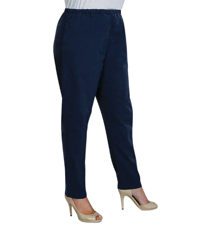 Women's Neon Pants-Tailored Leg Stretch Cotton Twill Pants - Plus In Navy