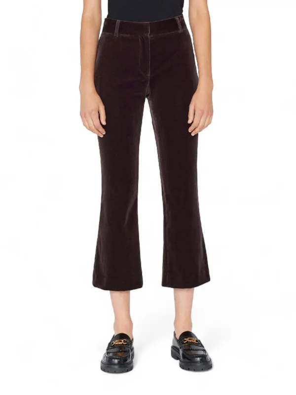 Women's Tie-Waist Pants-Velvet Crop Mini Boot Trouser In Mahogany