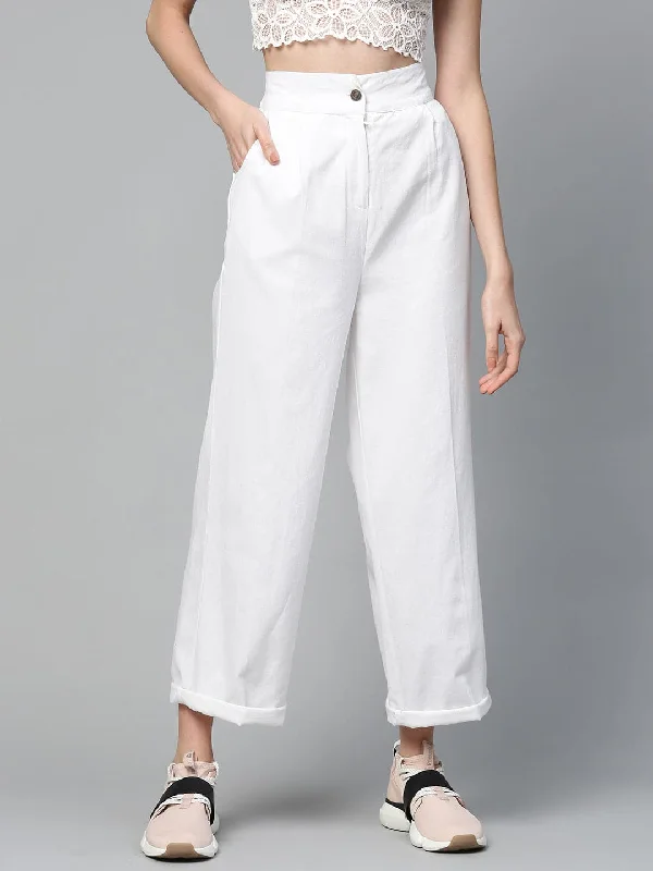 Women's Cool Pants-White Twill Wide Leg Pants