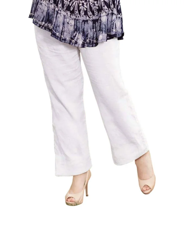 Women's Printed Leggings-Wide Leg Linen Pants - Plus In White