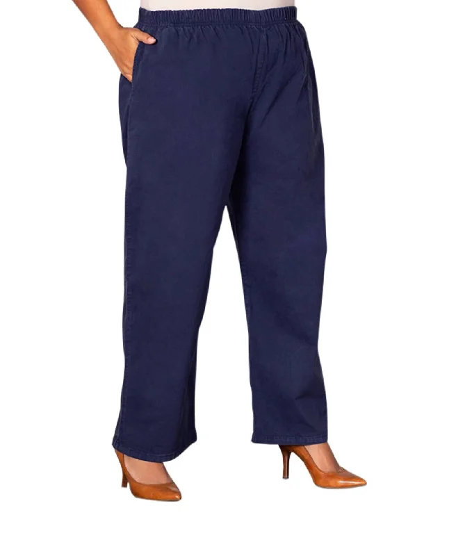 Women's Loose Fit Pants-Wide Leg Stretch Twill Pants - Plus In Navy