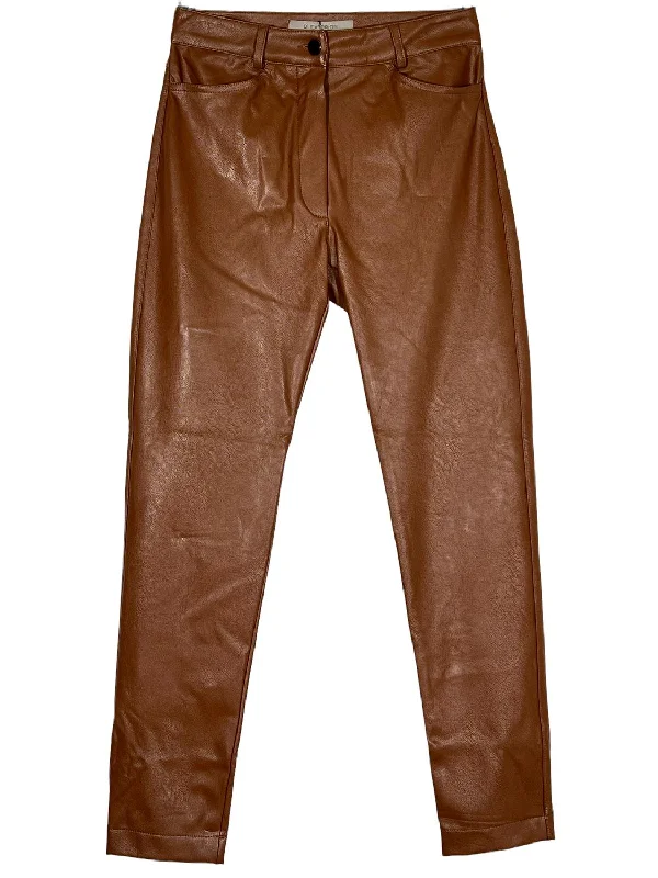 Women's Linen Pants-Women Eco Leather 5 Pocket Pant In Cognac