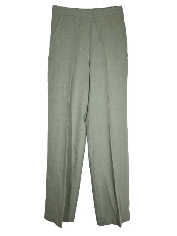 Women's Novelty Print Pants-Women Solid Linen Pant In Sage Green