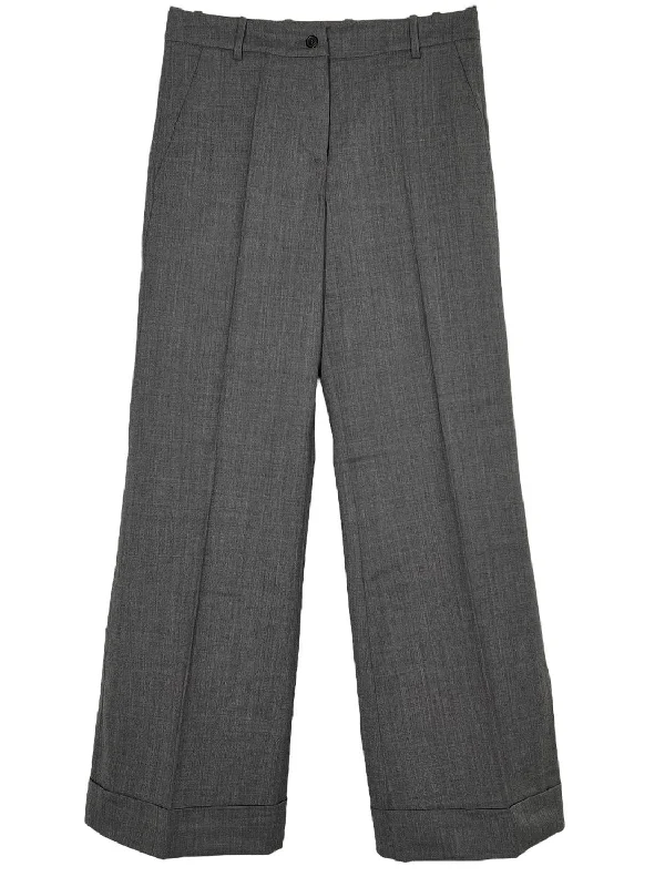 Women's Office Pants-Women Wool Wide Bottom Twill Pant In Grey